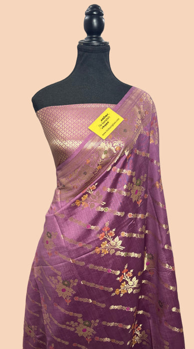 Italian lavender Pure Raw Mango Banarasi Handloom Saree