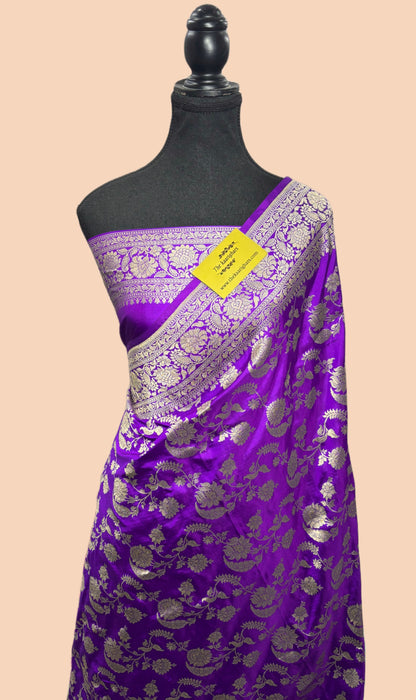 Purple Pure Katan Banarasi Handloom Saree - Sona Jaal Work