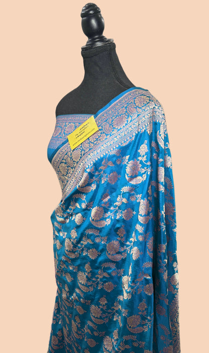 Venice Blue Pure Katan Banarasi Handloom Saree - Sona Jaal Work