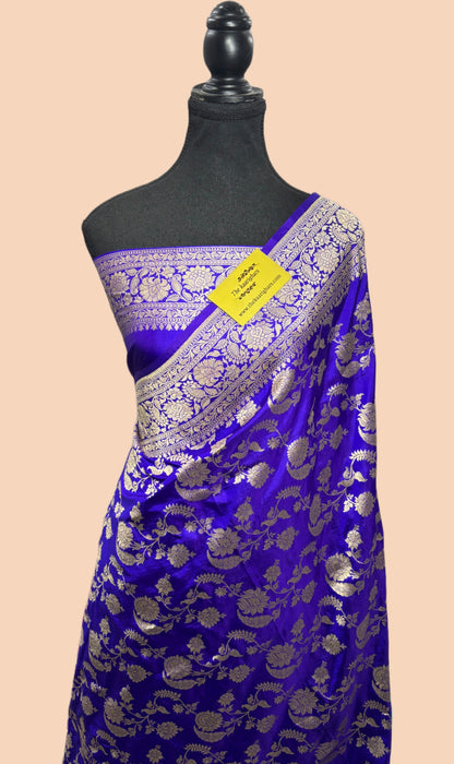 Royal Blue Pure Katan Banarasi Handloom Saree - Sona Jaal Work