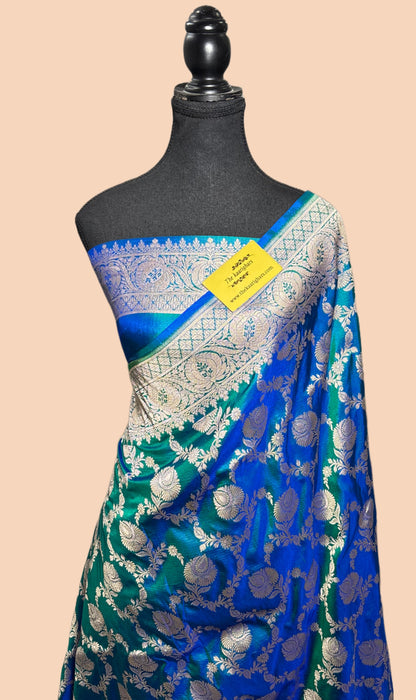 Dual Tone Pure Katan Banarasi Handloom Saree - Jaal work