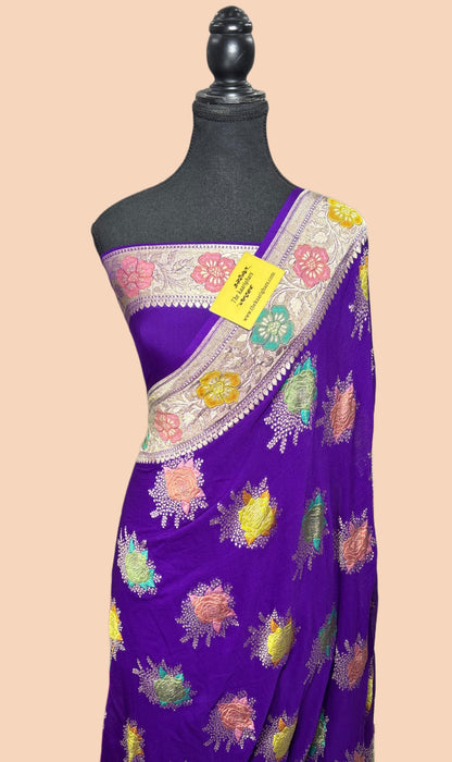 Purple Khaddi Georgette Banarasi Handloom Saree - Meenakari