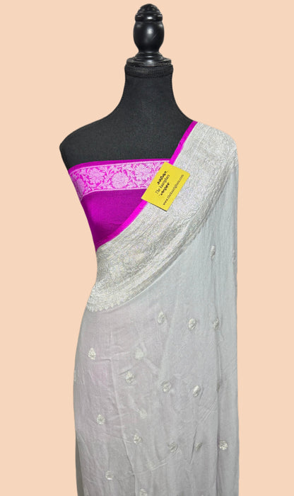 Gray Pure Kadhwa Chiffon Georgette Banarasi Saree