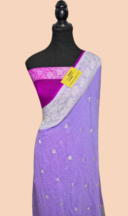 Dirty Lavender Pure Kadhwa Chiffon Georgette Banarasi Saree - Silver Zari