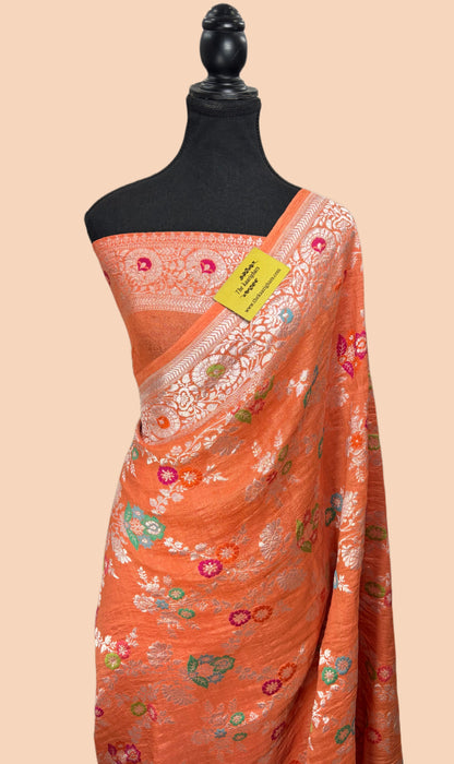 Pure Tussar Georgette Banarasi Handloom Saree - Meenakari Jaal