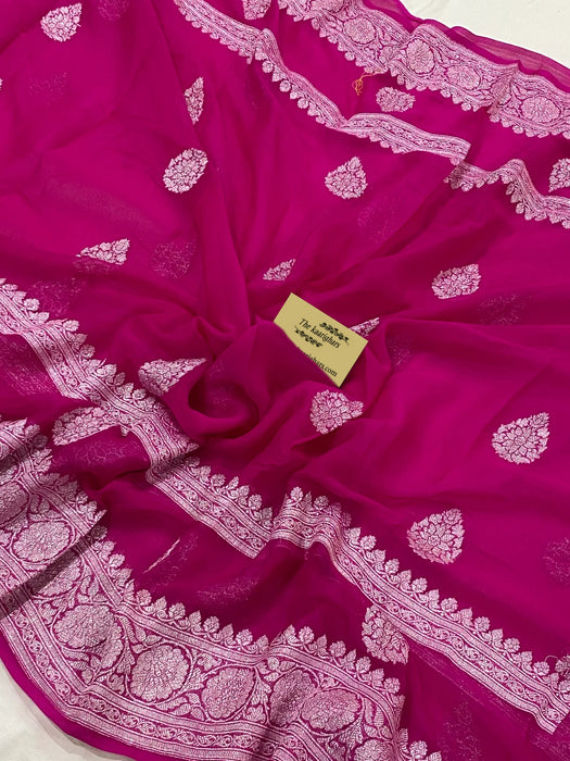 Rani Pure Khaddi Georgette Banarasi Handloom Saree - Silver Zari