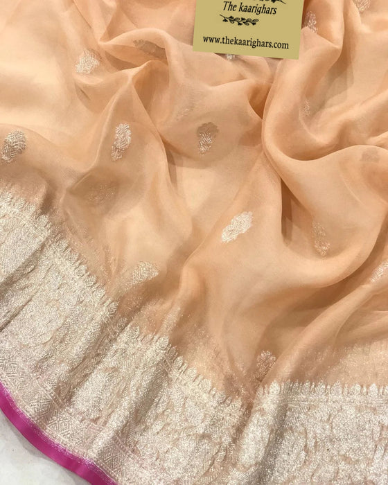 Pure Kadhwa Chiffon Georgette Banarasi Saree - Silver Zari