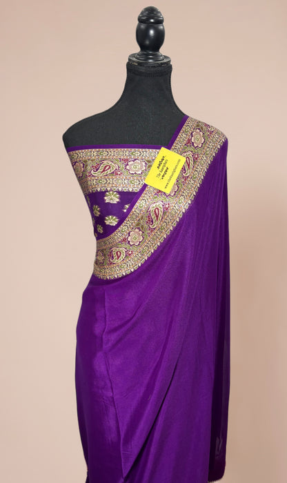 Purple Pure Khaddi Chiffon Banarasi Saree - Meenakari Work
