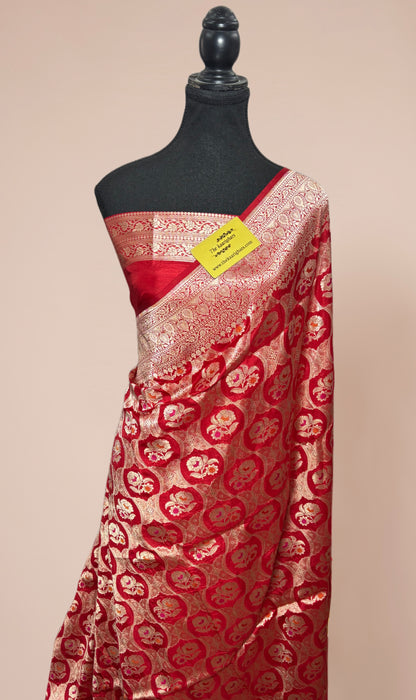 Red Pure Katan Silk Banarasi Handloom Saree
