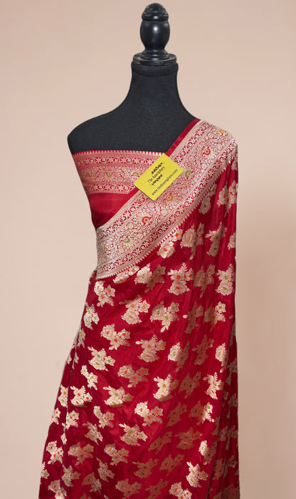 Red Pure Katan Banarasi Handloom Saree - Tilfi Meenakari Work