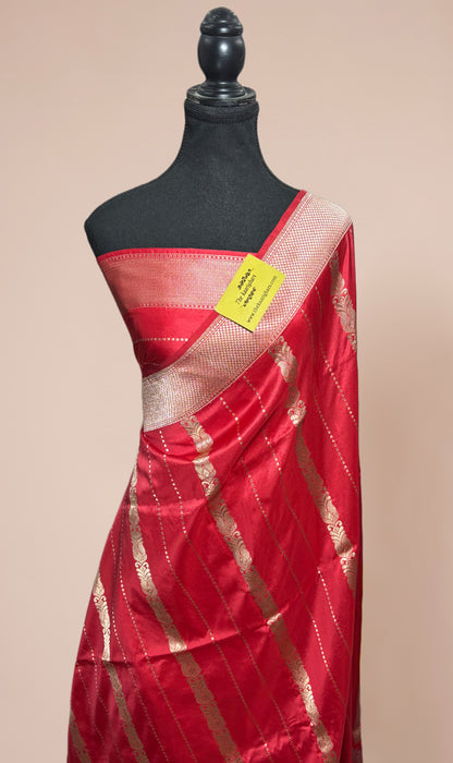 Red Pure Katan Silk Banarasi Handloom Saree - Kadhiyal Jangla