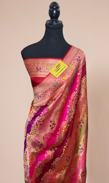 Ektara Pure Katan Silk Banarasi Handloom Saree - Rangkat Kadhiyal Jangla with Tested Zari