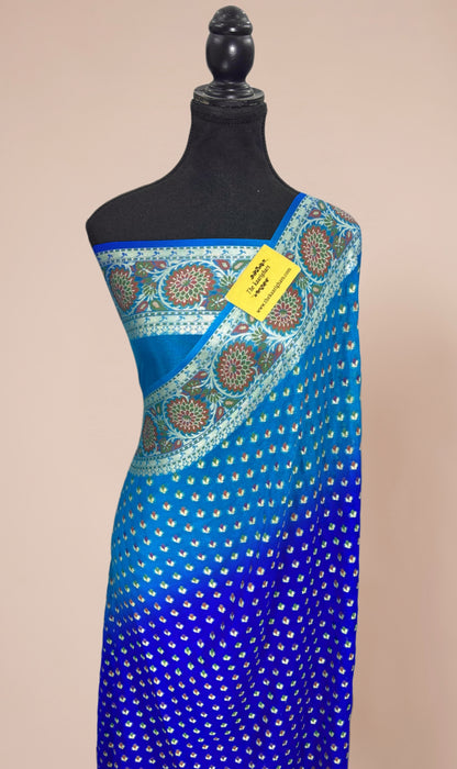 Blue Pure Khaddi Chiffon Banarasi Saree - Meenakari Work