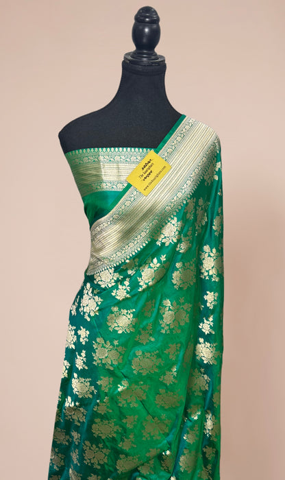 Green Pure Katan Silk Banarasi Handloom Saree - Sona Jaal Work