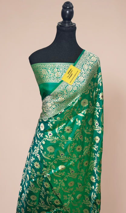 Green Pure Katan Banarasi Handloom Saree - Meenakari Jangla