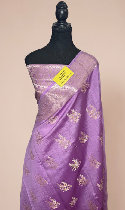 German Lavender Pure Chiniya Banarasi Handloom Saree
