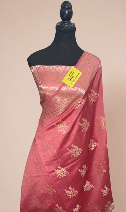 Dark Rose Pure Chiniya Banarasi Handloom Saree