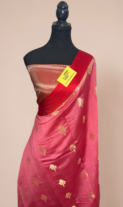 Italian Pink Pure Chiniya Banarasi Handloom Saree
