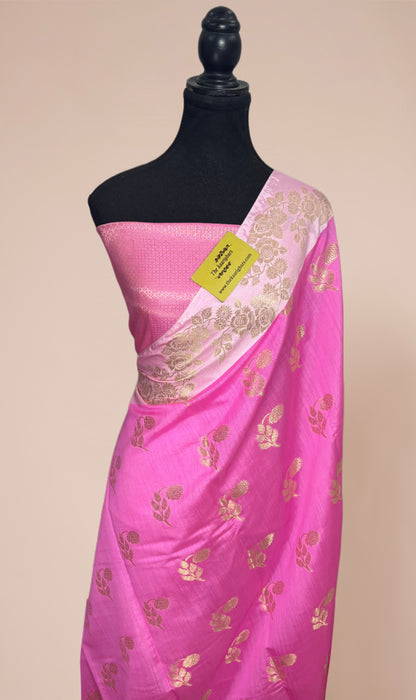 Pink Pure Chiniya Banarasi Handloom Saree