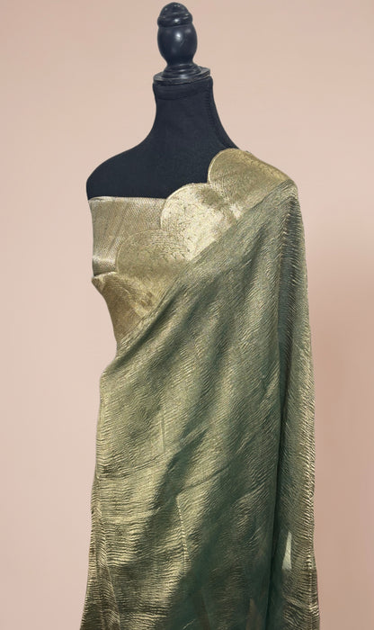 Gray Pure Banarasi Tissue Handloom Saree - Designer Border