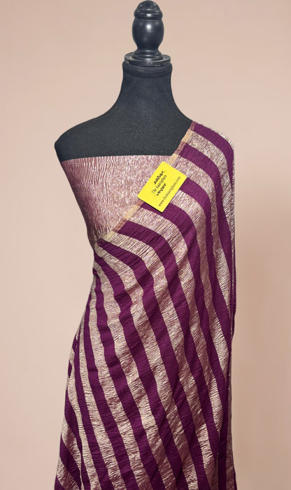 Wine Pure Banarasi Tissue Handloom Saree - Reshmi Zari