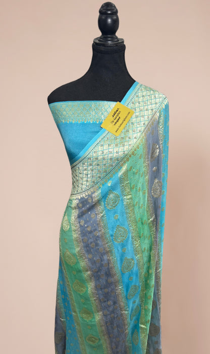 Rangkat Pure Khaddi Georgette Banarasi Handloom Saree - Designer Border with Sorovski Work