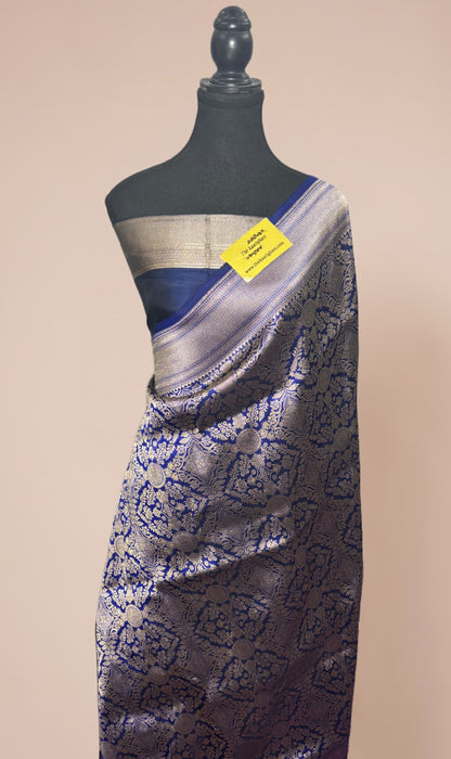 Navy Pure Katan Silk Banarasi Handloom Saree - Tanchui Brocade