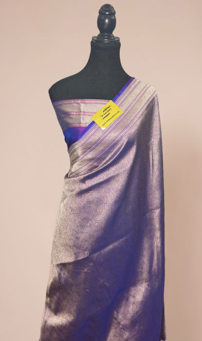 Purple Silver Pure Katan Silk Banarasi Handloom Saree - Tanchui Brocade