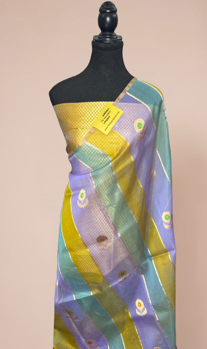 Rangkat Pure Kora Banarasi Handloom Saree - Sona Meenakari Work