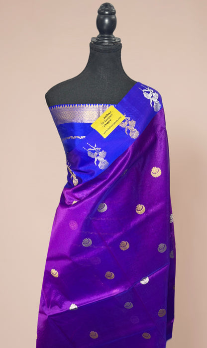 Purple Pure Kora Banarasi Handloom Saree - Sona Roopa Work