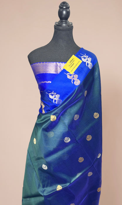 Blue Pure Kora Banarasi Handloom Saree - Sona Roopa Work