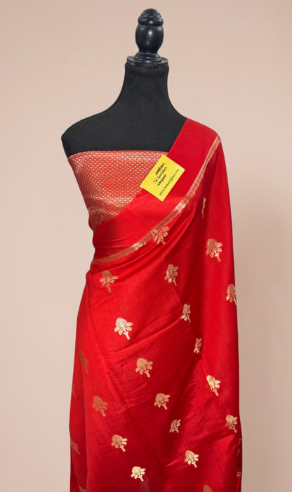 Red Pure Raw Mango Banarasi Handloom Saree