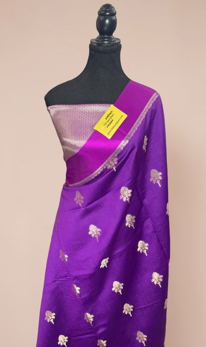 Deep Purple Pure Raw Mango Banarasi Handloom Saree