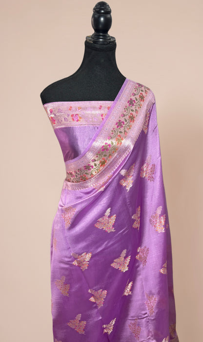 Italian Lavender Pure Raw Mango Banarasi Handloom Saree