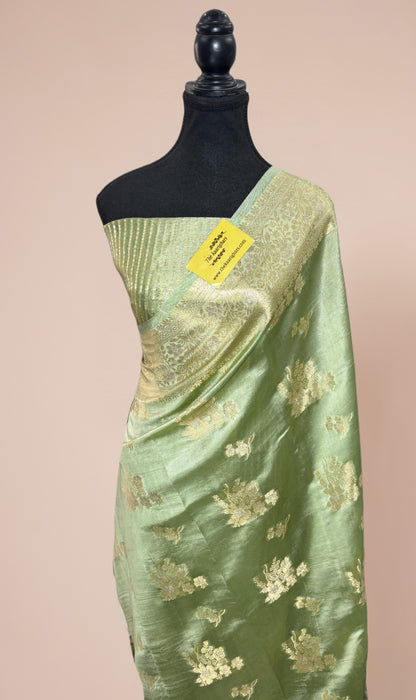 Spring Green Pure Raw Mango Banarasi Handloom Saree