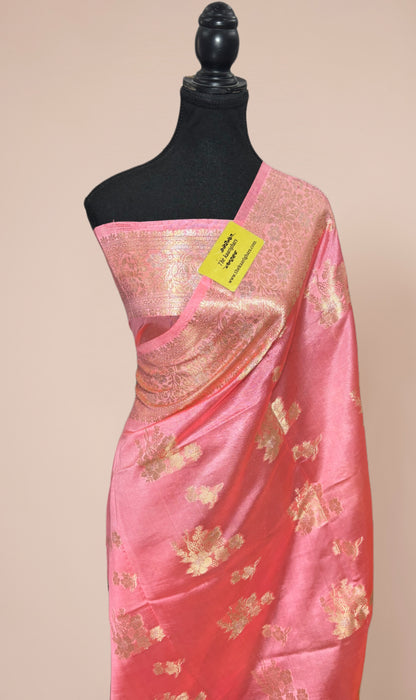 Italian Pink Pure Raw Mango Banarasi Handloom Saree