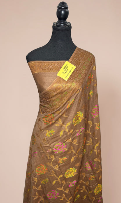 Warm Gray Pure Moonga Banarasi Handloom Saree - Antique Zari