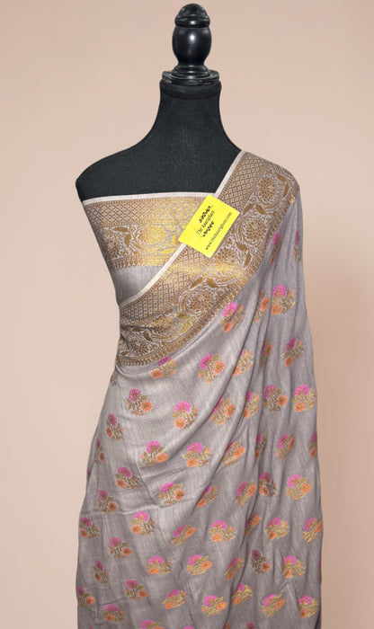 Gray Pure Moonga Banarasi Handloom Saree