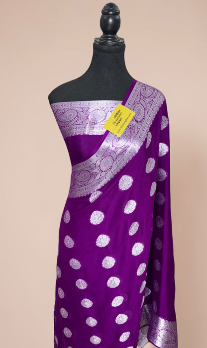 Purple Pure Khaddi Chiffon Banarasi Saree - Roopa Motifs