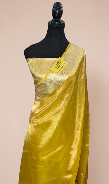 Yellow Pure Banarasi Tissue Handloom Saree - Reshmi Zari