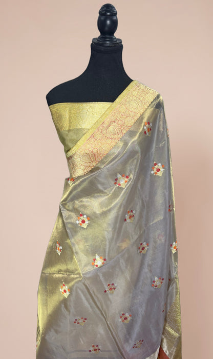 Ektara Tissue Katan Silk Banarasi Handloom Saree - Kadhiyal Motifs
