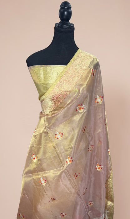 Ektara Tissue Katan Silk Banarasi Handloom Saree - Kadhiyal Motifs