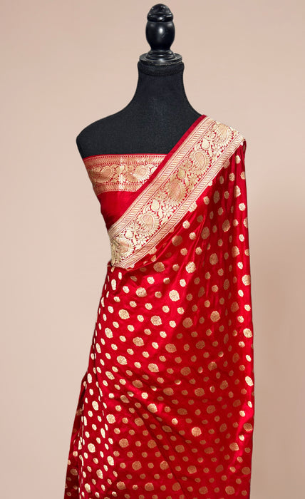 Red Pure Katan Silk Banarasi Handloom Saree