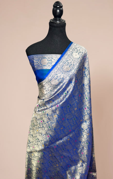 Blue Pure Katan Banarasi Handloom Saree - Meenakari brocade Work
