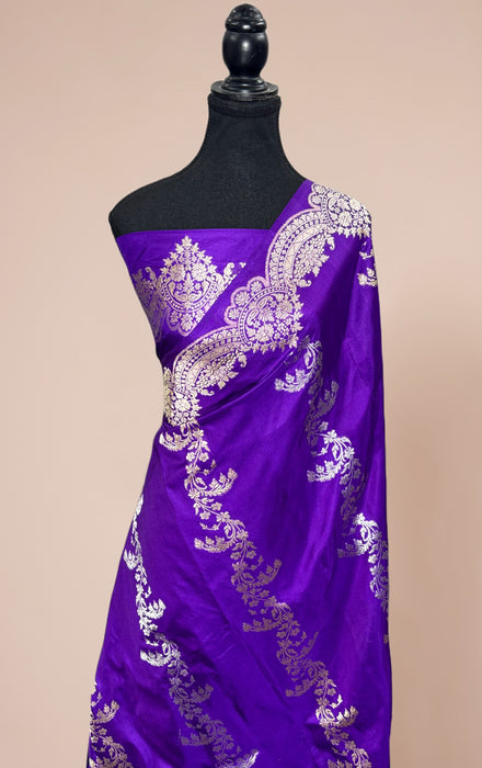 Purple Pure Katan Banarasi Handloom Saree - Kadiyal Sona Roopa Work