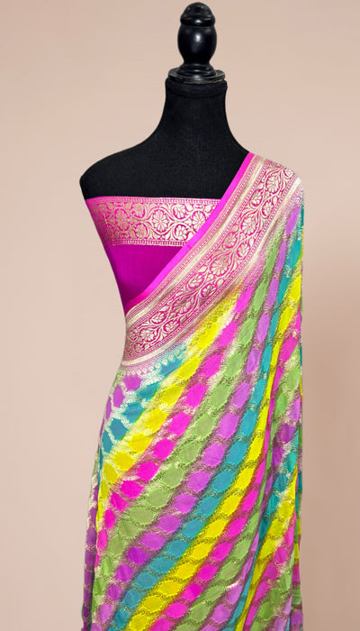 Rangkat Khaddi Georgette Banarasi Handloom Saree - Hand Filled Meenakari