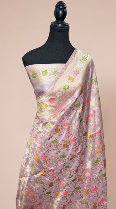 Pure Katan Banarasi Handloom Saree - Chauthera Meenakari Work
