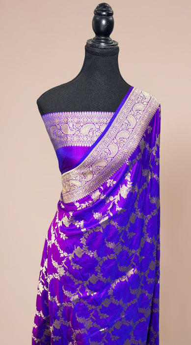 Dual shade Purple Pure Katan Banarasi Handloom Saree - Sona Jaal Work