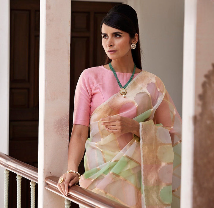 Rangkat Pure Kora Banarasi Handloom Saree - Kadhiyal