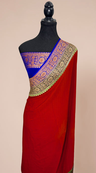 3D Khaddi Georgette Banarasi Handloom Saree - Antique Zari